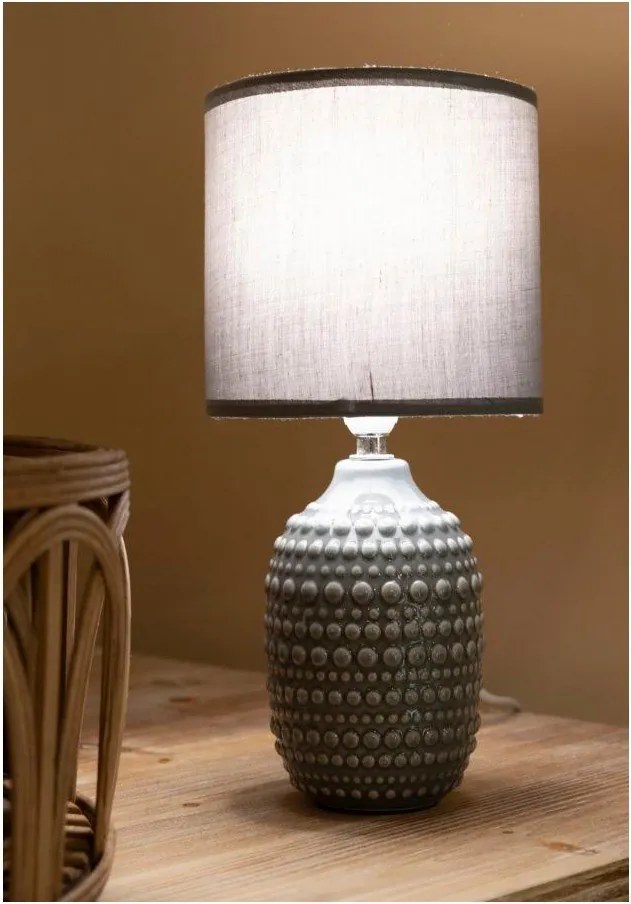 Szara lampa stołowa ceramiczna z tekstylnym kloszem (wysokość 30,5 cm) Points – Mauro Ferretti
