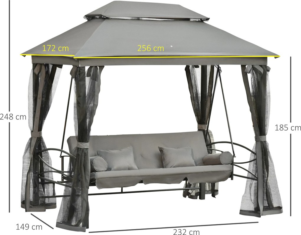 3osobowa huśtawka ogrodowa z dachem i ściankami bocznymi Funkcja odchylania Pawilon w kolorze beżowym | Aosom PL