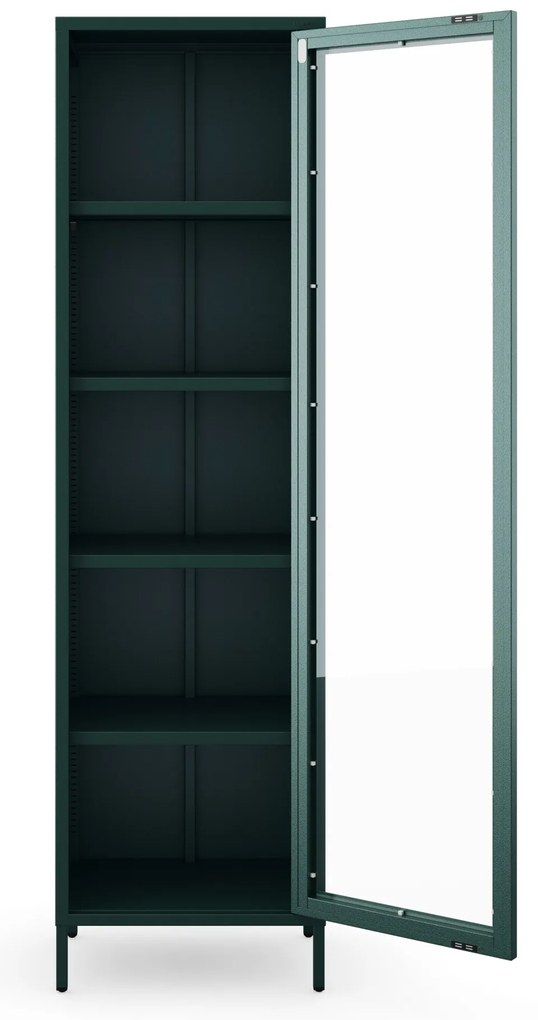 Witryna szklana do salonu wąska butelkowa zieleń Modern LUIGI 500 x 1800 x 350 mm