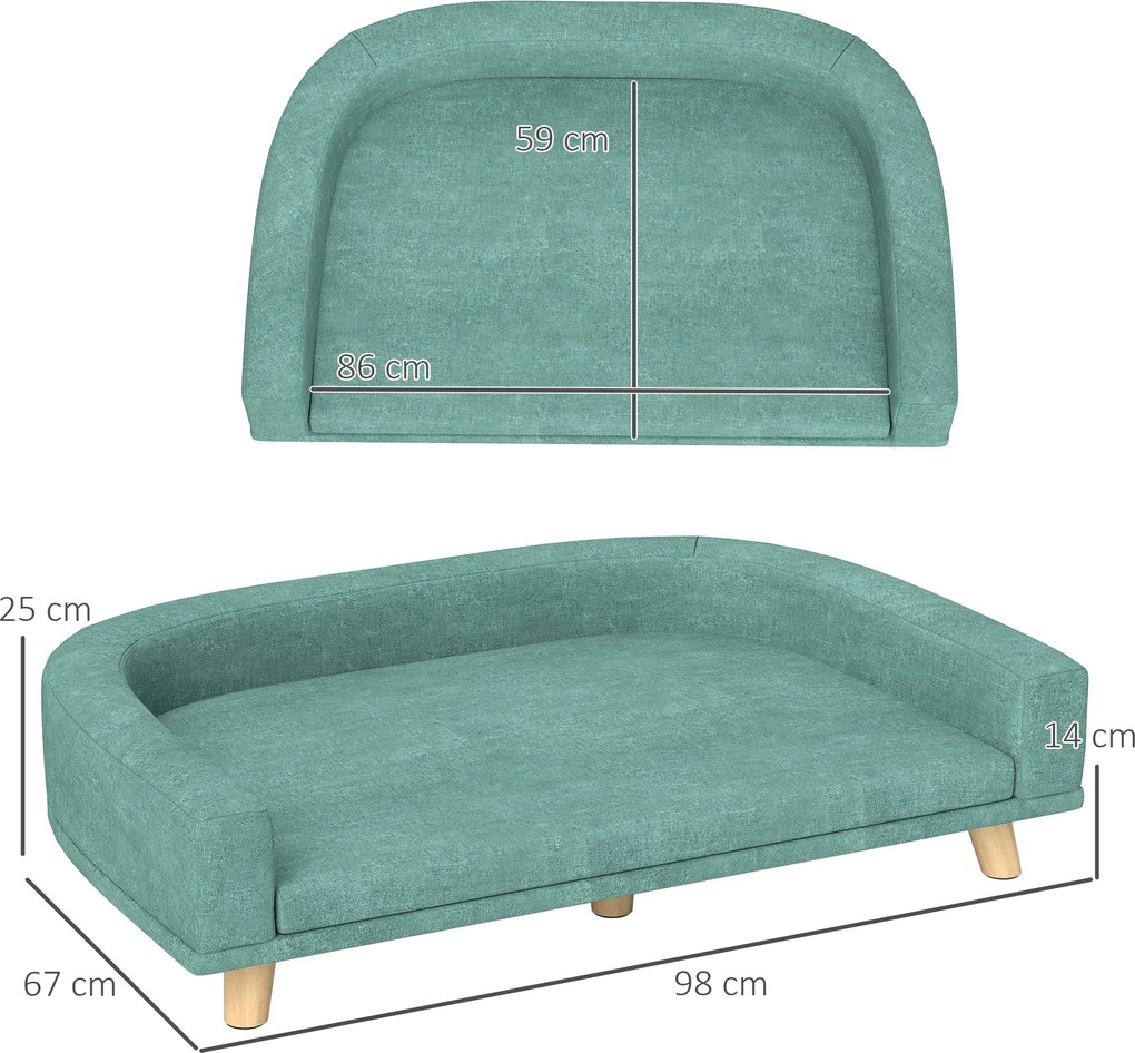PawHut Legowisko dla psa, sofa dla psa, sofa dla zwierząt, Eukaliptus, 98 x 67 x 25 cm, Zielony