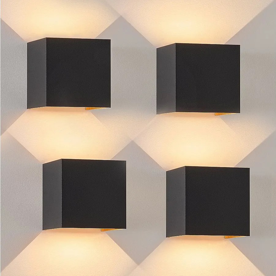 NETTLIFE kinkiet zewnętrzny LED zestaw 4 kinkietów wewnętrznych z czarnego złota, 5W, IP65, regulacja 3000K