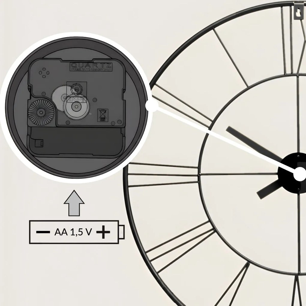 Zegar ścienny w stylu industrialnym ARATIO, Ø 70 cm