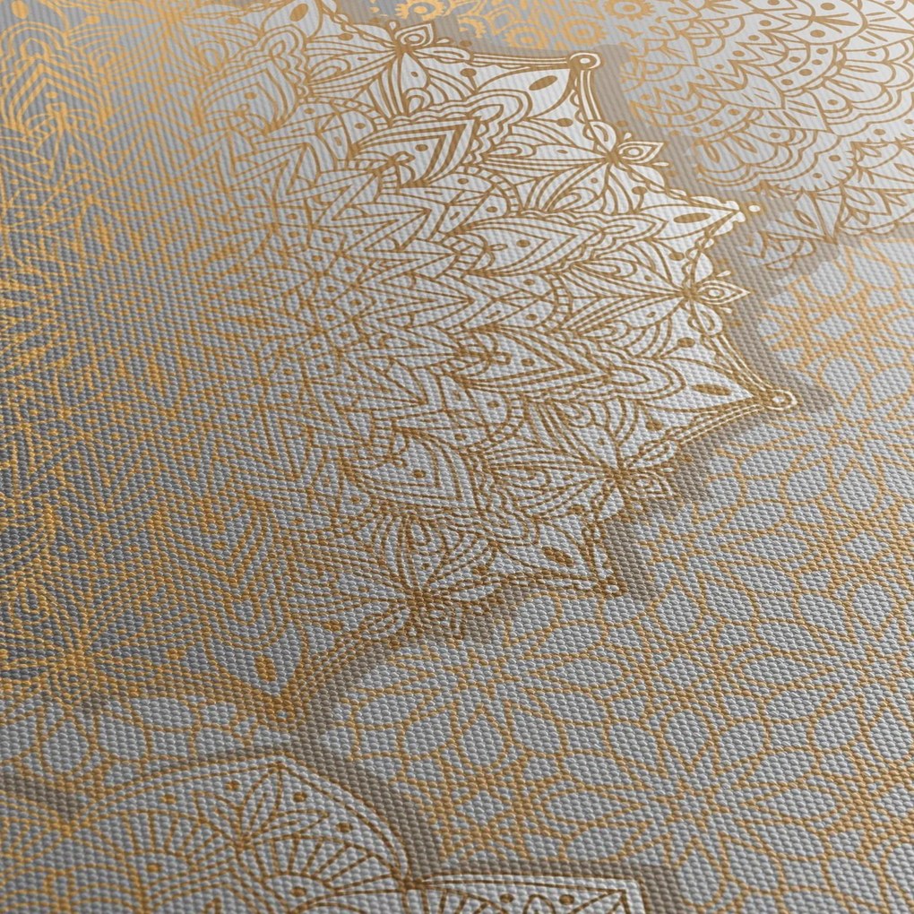 Obraz - Mandale w złotych odcieniach (z zegarem) (90x30 cm)