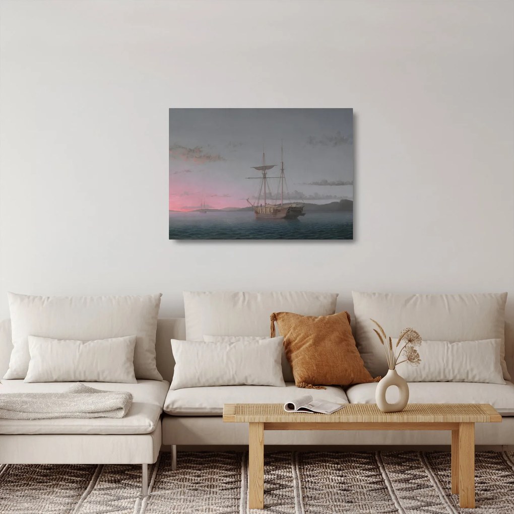 Obraz na szkle - Fitz Henry Lane, Lumber Schooners at Evening on Penobscot Bay, reprodukcje (70x50 cm)