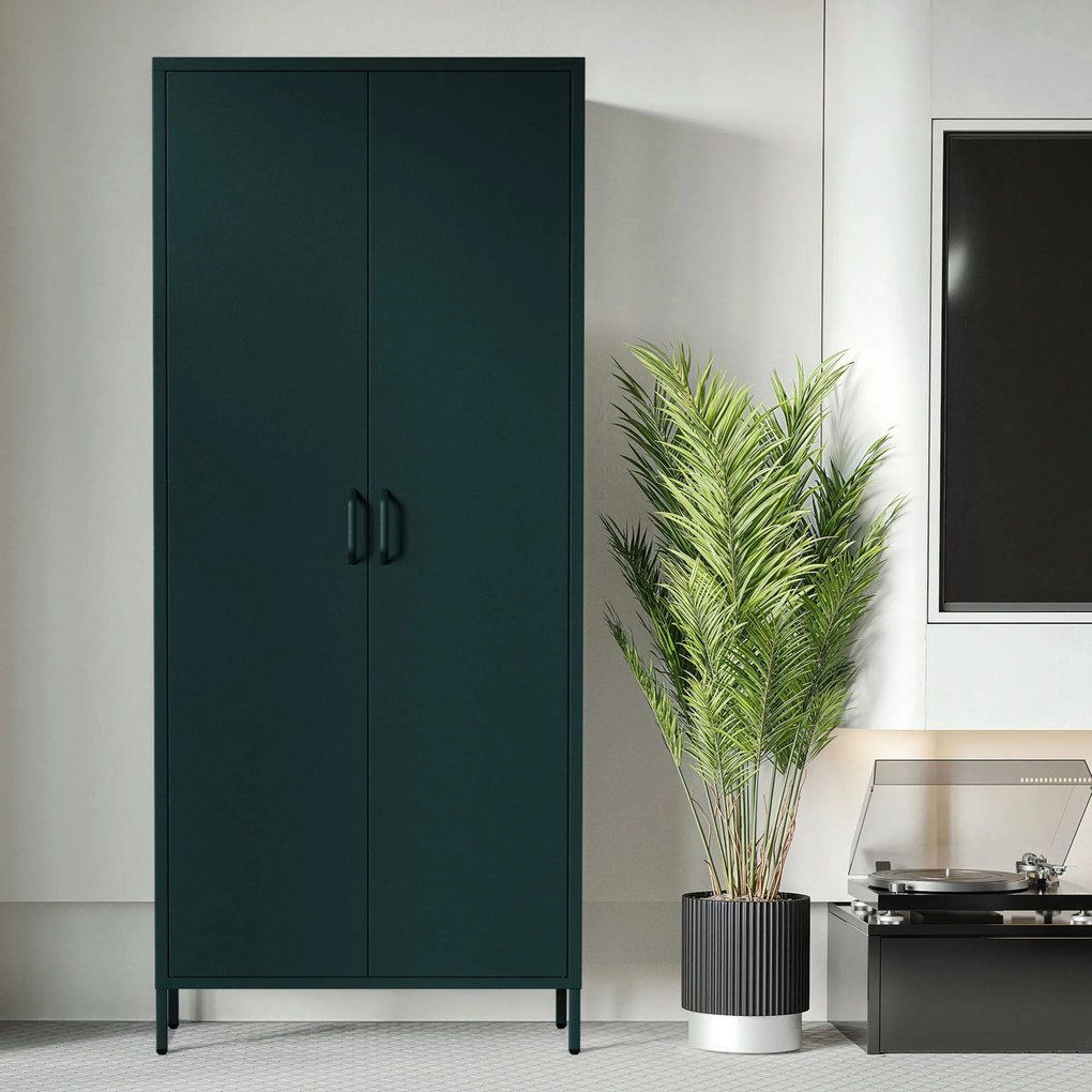Szafa na ubrania metalowa loftowa butelkowa zieleń: Modern FLAVIO, 800 x 1850 x 450 mm