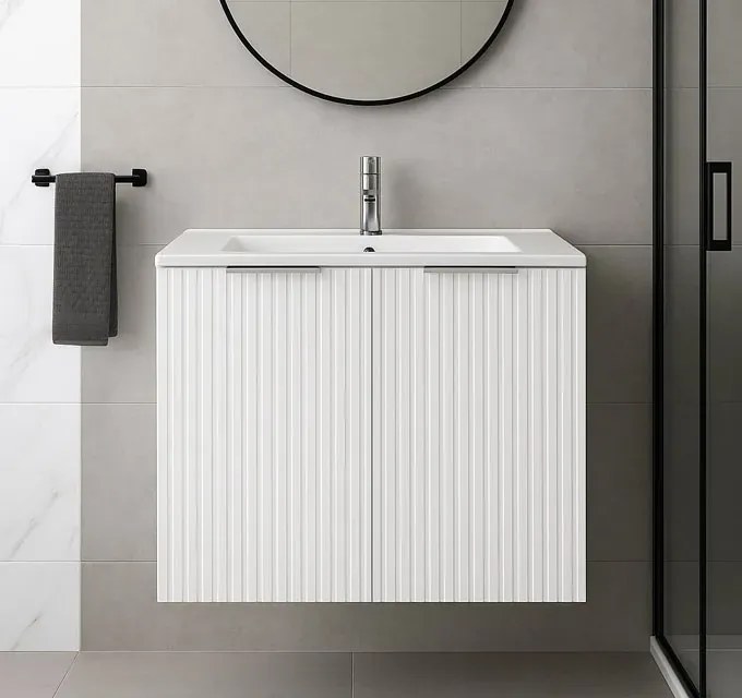 Biała dwudrzwiowa wisząca szafka do łazienki 80 cm R2-E70