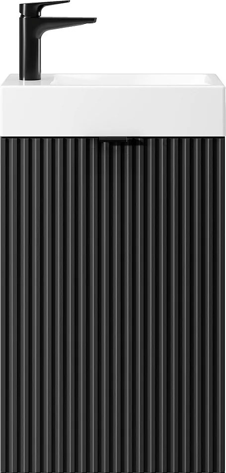 Szafka łazienkowa prążkowana z odwracalnymi drzwiami – Czarna – H60 x L40 x G22 cm – VAHIRA