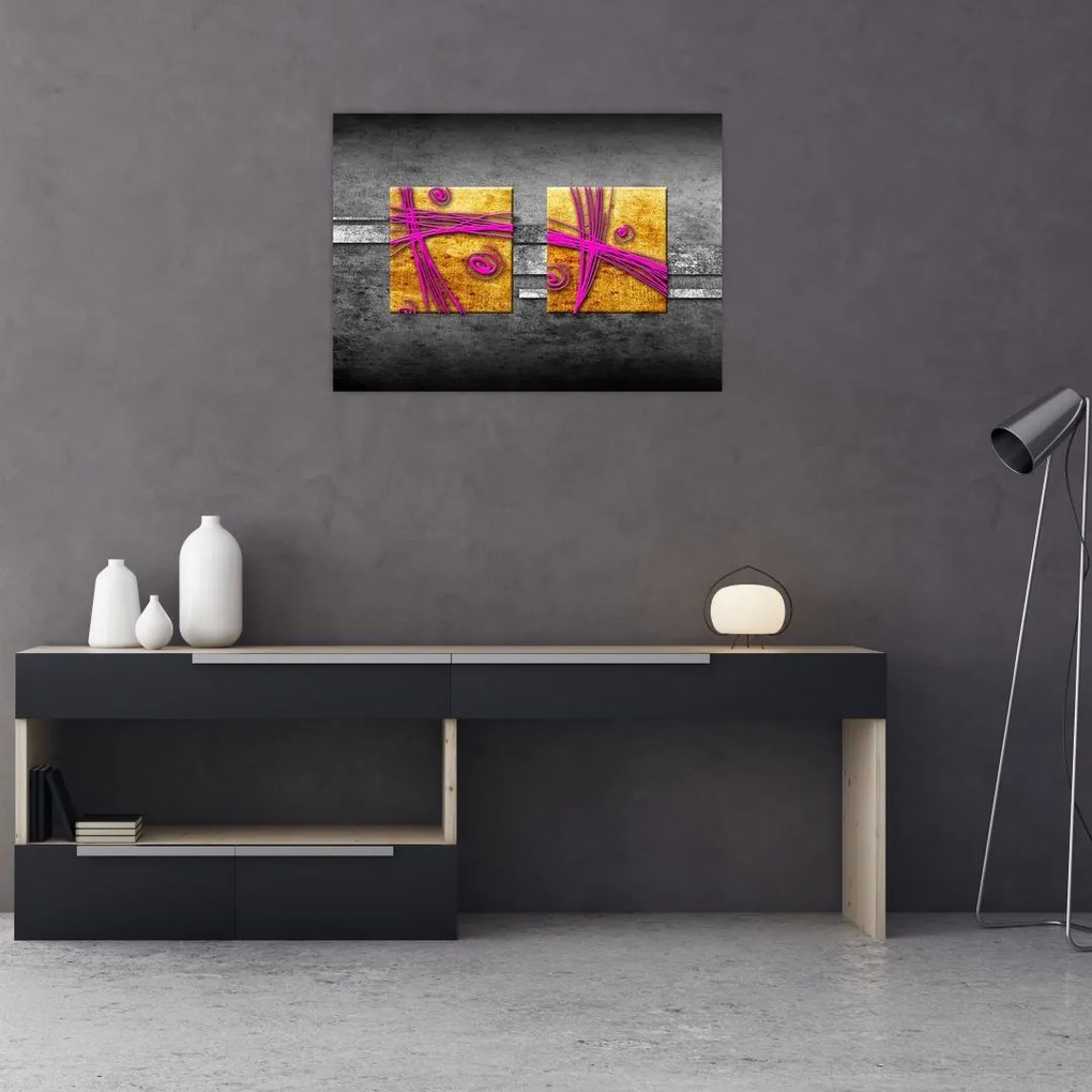 Obraz kolorowych kwadratów na czarnym tle (70x50 cm)