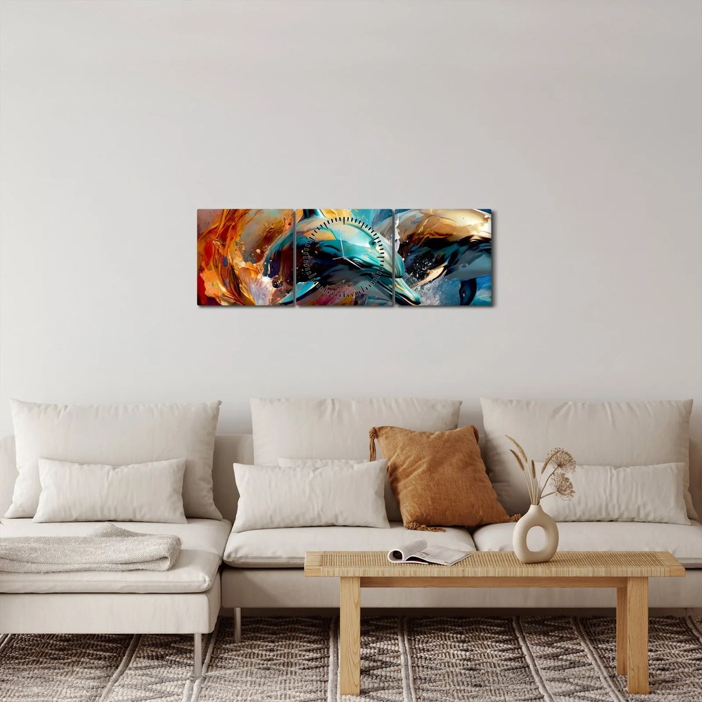 Obraz - Malowanie delfinów (z zegarem) (90x30 cm)
