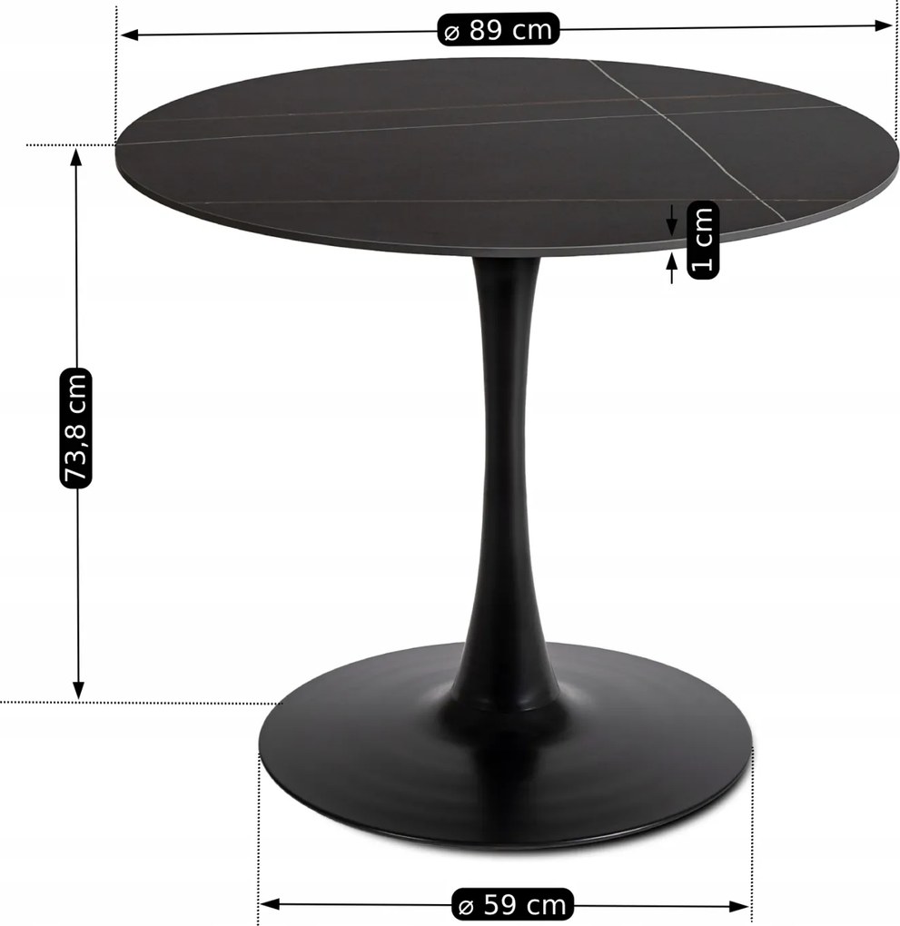 Stół Okrągły SANDER 90 cm Ceramiczny Czarny do Salonu Nowoczesny Glamour