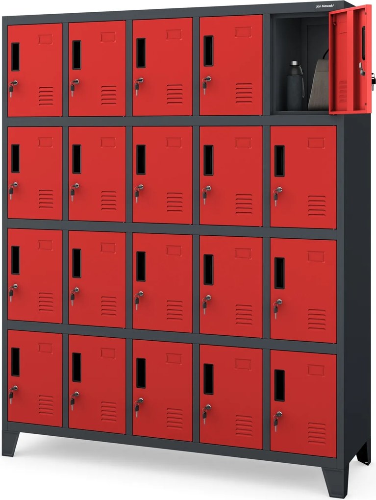 Szafa BHP 20-skrytkowa 136x45x172 cm Robert, antracyt/czerwony