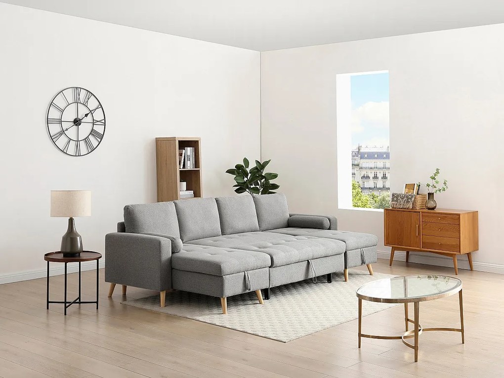 Kanapa narożna rozkładana z jasno szarej tkaniny KORI