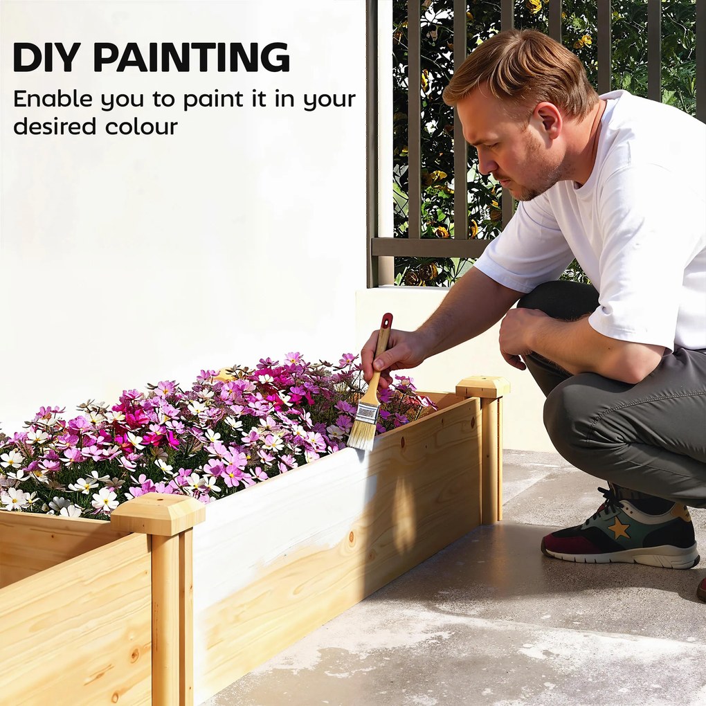 Outsunny Podwyższona skrzynia z drewna, donica z przegrodą i otwartym dnem, grządka ogrodowa 235 x 66 x 26 cm drewno naturalne | Aosom PL