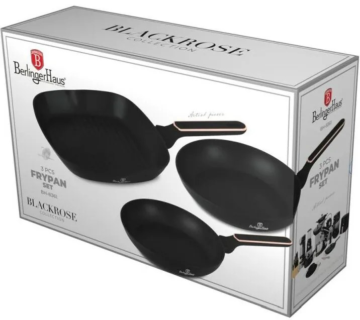 BerlingerHaus Zestaw patelni z powłoką tytanową Black Rose, 3 szt.