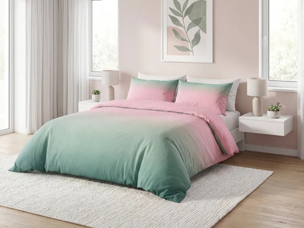 PrzytulneMieszkanie.pl PrzytulneMieszkanie.pl Bawełniana pościel OMBRE zielono-różowa Rozmiar pościeli: 2 szt 70 x 90 cm | 200 x 220 cm