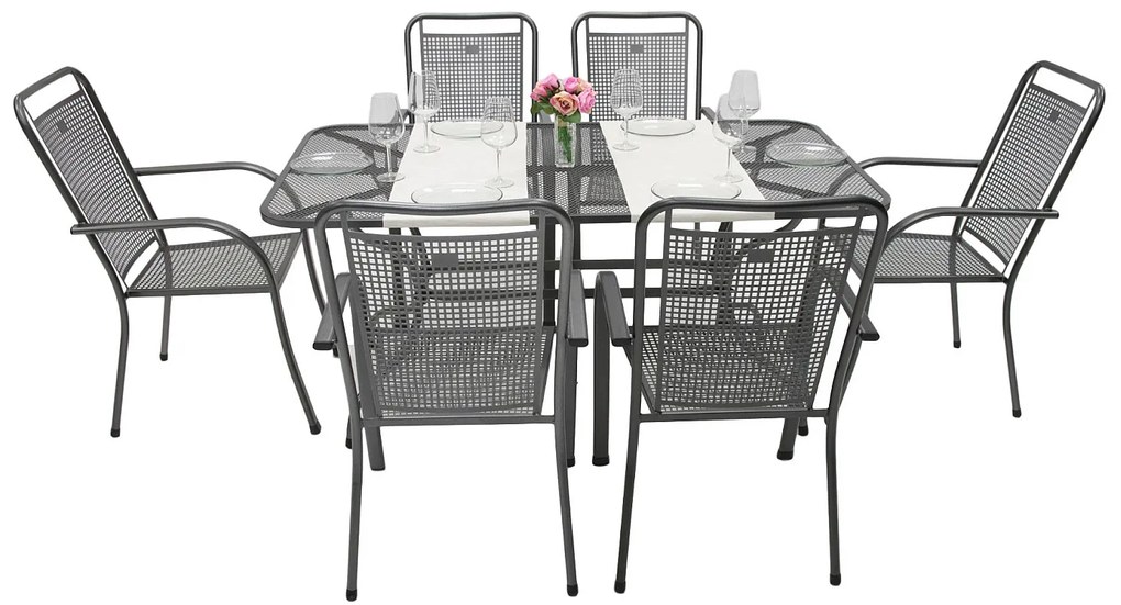 Metalowy zestaw ogrodowy SAVANA I. 1 + 6 Stół prostokątny 145x90 cm (CT0309)