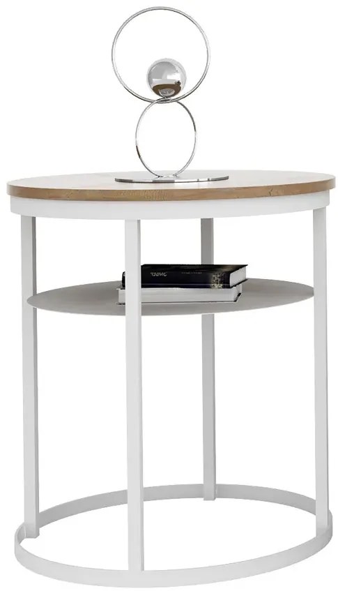 Okrągły stolik kawowy skandynawski dąb lancelot + biały H8-C22