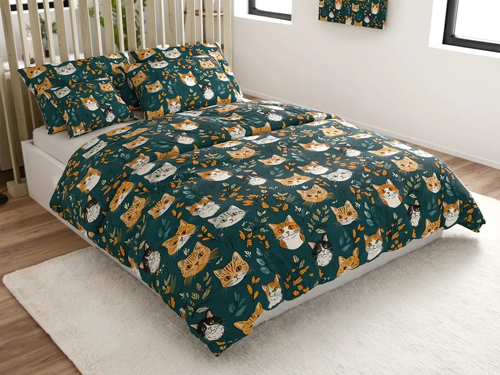 PrzytulneMieszkanie.pl PrzytulneMieszkanie.pl Bawełniana pościel CATTAMI POLY ciemnozielona Rozmiar pościeli: 70 x 90 cm | 140 x 220 cm