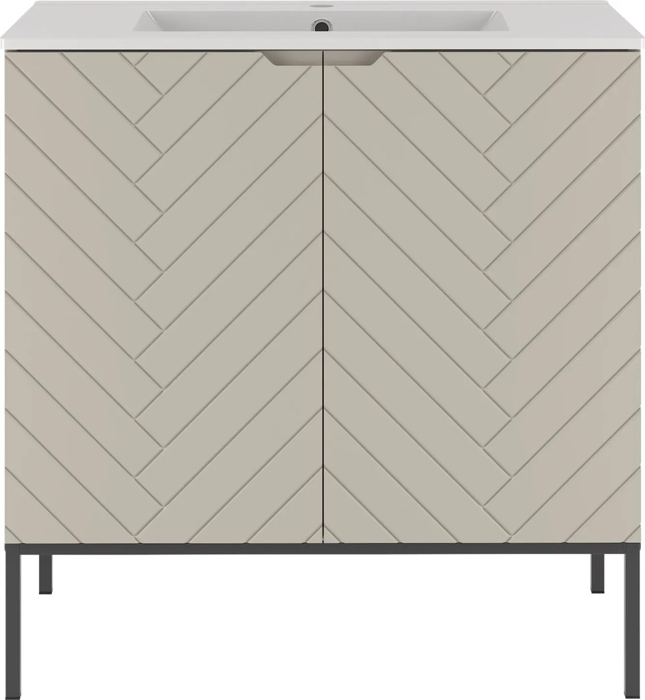 Szafka z umywalką wpuszczaną Aspen 08, cashmere/czarny, 80 cm - zestaw 3