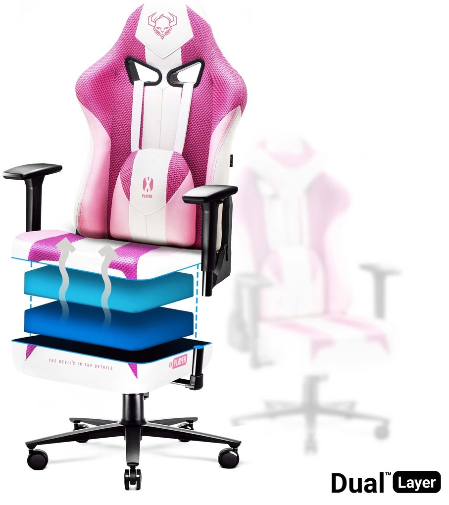 Materiałowy fotel gamingowy Diablo X-Player 2.0 Normal Size, Marshmallow Pink