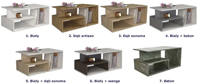 Designerska nowoczesna ława biały+dąb sonoma B7-W66
