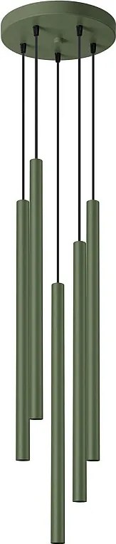 Lampa Wisząca Nowoczesny Pastelo, Stal - 5 Źródło - L.25 X H.104 Cm - Zielony Oliwkowy