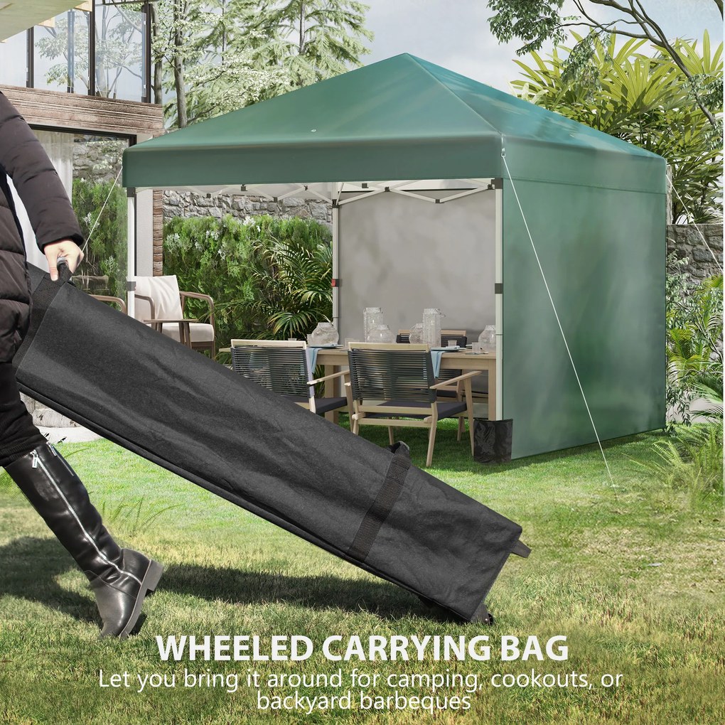 Outsunny Składany Pawilon, 2 Ściany Boczne, Regulowana Wysokość, z Torbą Transportową, Stelaż ze Stali Odporny na Rdzę, 3 x 3 m, Zielony