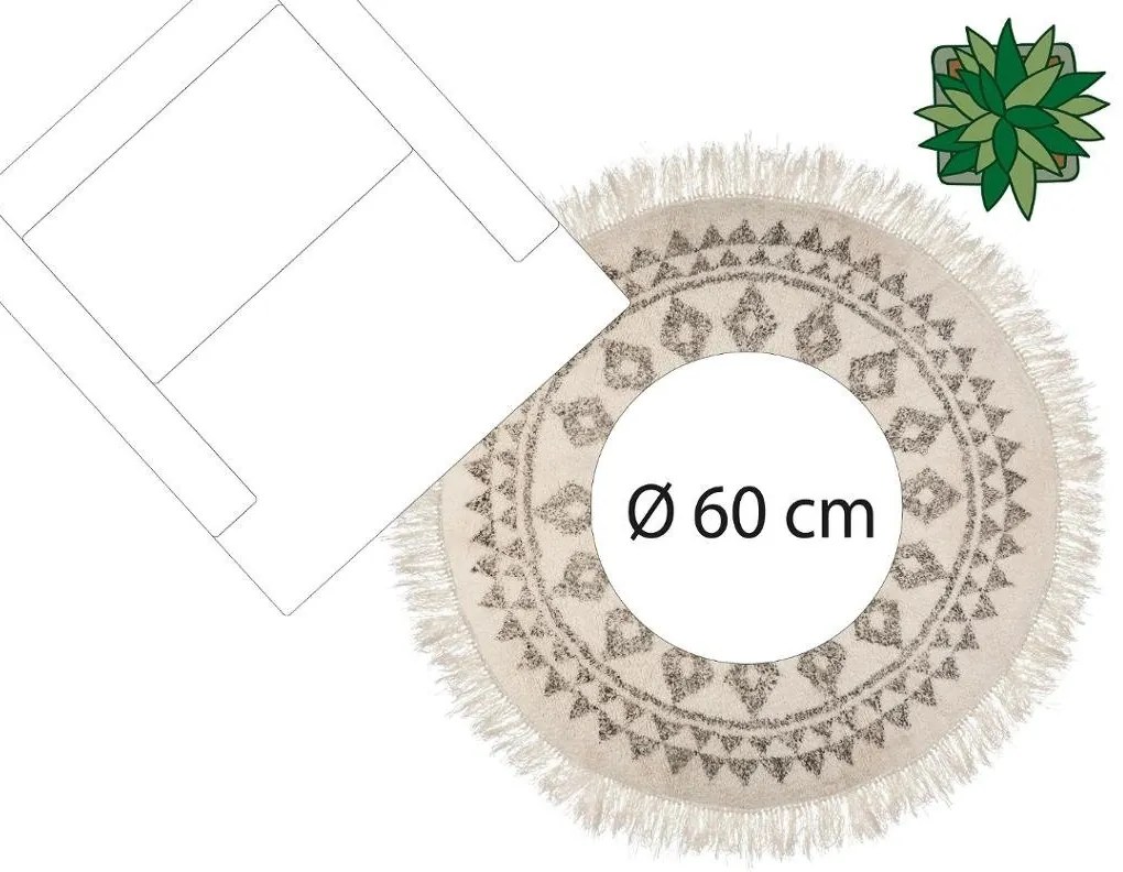 Okrągły dywan w etniczne wzory z frędzlami, bawełna, Ø 120 cm