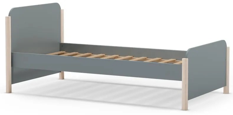 Szarozielone łóżko dziecięce z litego drewna sosnowego ze stelażem 90x190 cm Enola – Marckeric