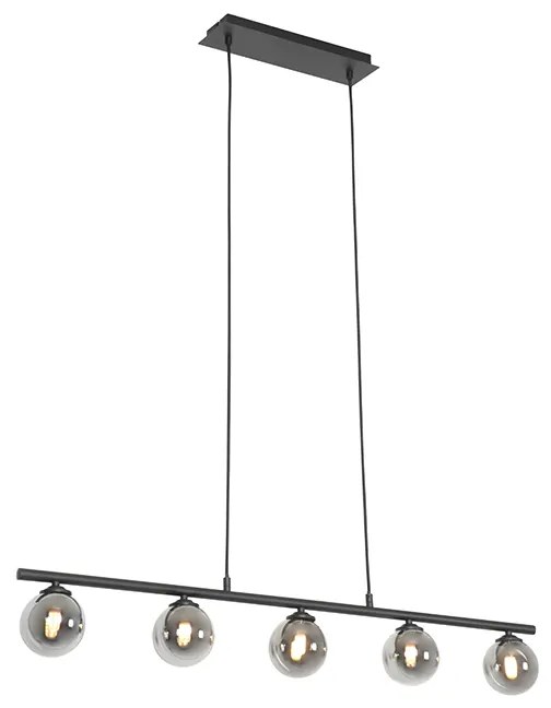 Nowoczesna lampa wisząca czarna 100 cm 5-świateł z dymionym szkłem - Athens Rustykalny / Vintage Oswietlenie wewnetrzne