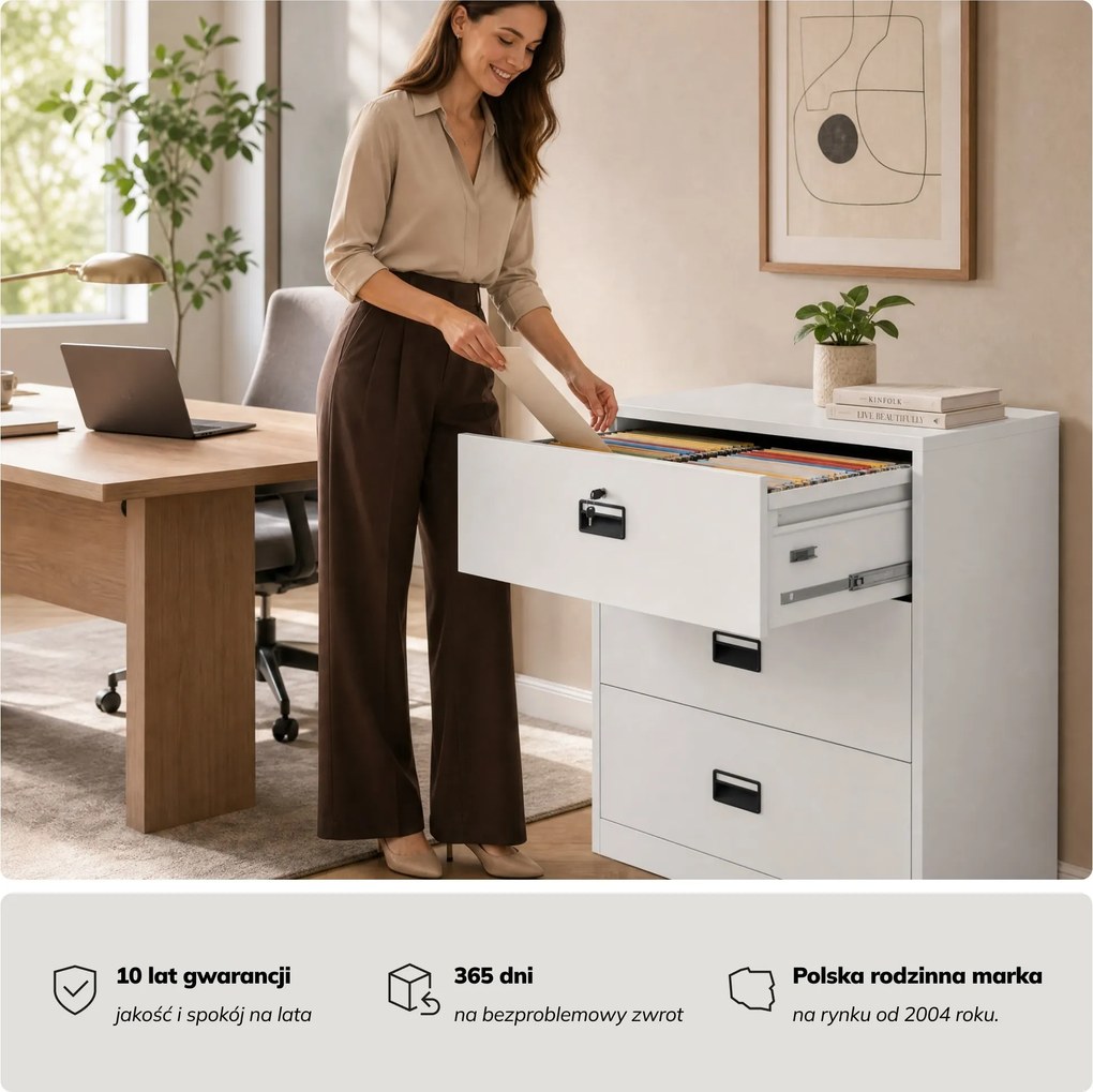 Szafa kartotekowa metalowa z 3 szufladami biała, 900x1020x600 mm: SARA XL V3