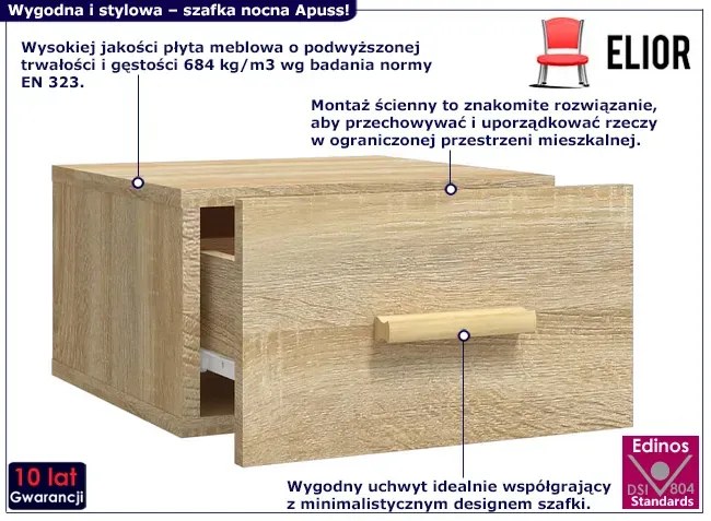Minimalistyczna wisząca szafka nocna dąb sonoma - Trovi