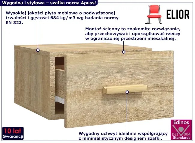 Minimalistyczna wisząca szafka nocna dąb sonoma Vima