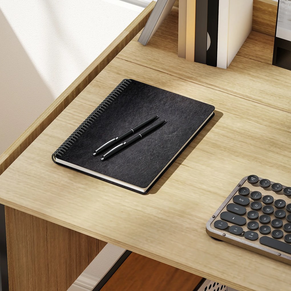 HOMCOM Składane biurko komputerowe z 2 rozsuwanymi płytami, dużo miejsca dla monitorów, metalowe nogi, solidna konstrukcja, Dąb+Czarny