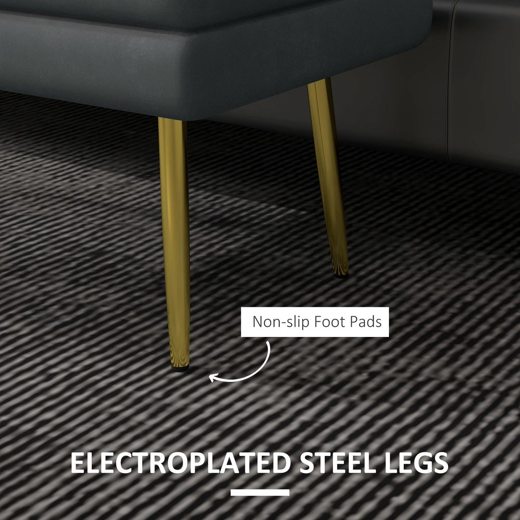 HOMCOM Ławka Tapicerowana z Przestrzenią do Przechowywania, Drewno Lite, 79,5 cm x 37,5 cm x 43 cm, Ciemnoszary