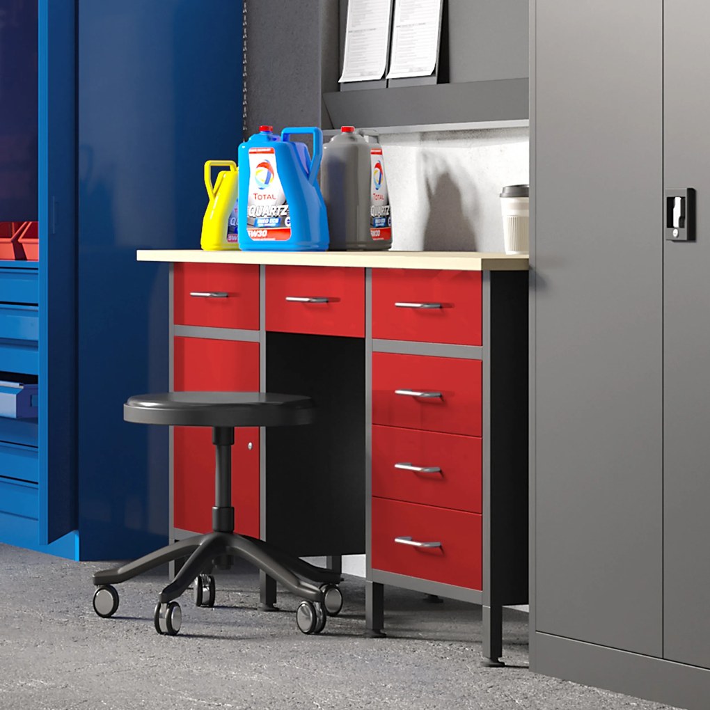 Stół warsztatowy FRANK, 1700 x 850 x 600 mm, antracytowo-czerwony