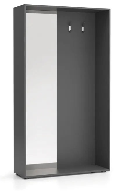 Wieszak ścienny BORDER z lustrem, 2 haczyki, grafit