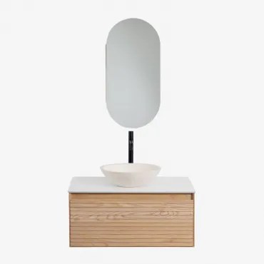 Zestaw Wiszących Mebli Łazienkowych Z Drewna Jesionowego Tedrik Popielaty Brąz & Cement Okrągły Biały Ø40 Cm - Sklum