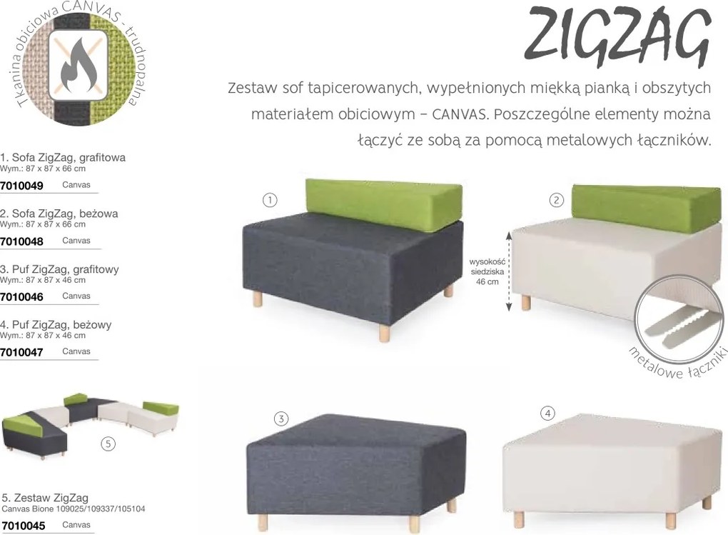 Sofa modułowa z oparciem do szkoły ZigZag