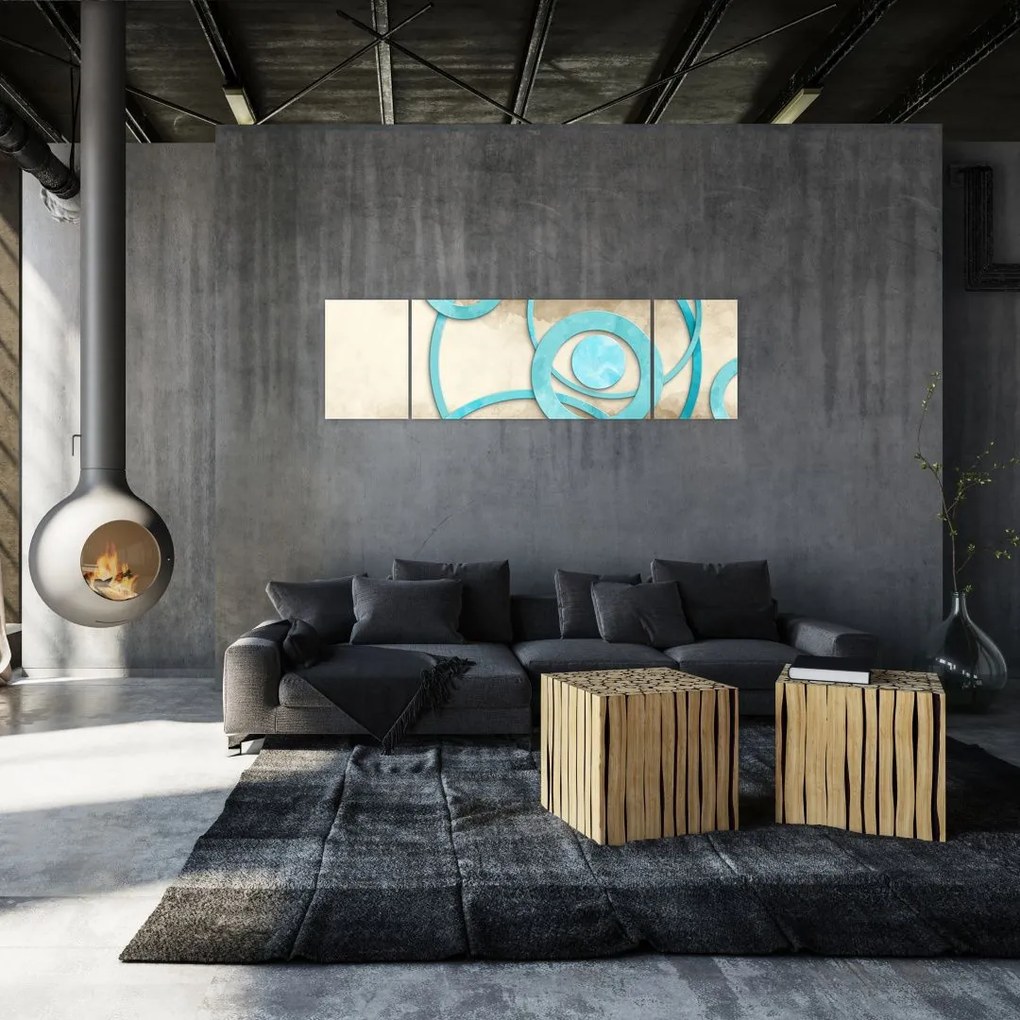 Obraz - Niebieskie koła na akwareli (170x50 cm)