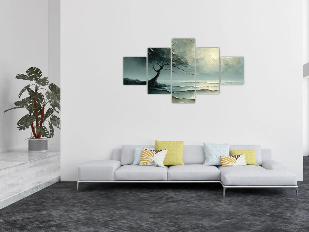 Obraz - Obraz olejny przedstawiający drzewo z oceanem (125x70 cm)