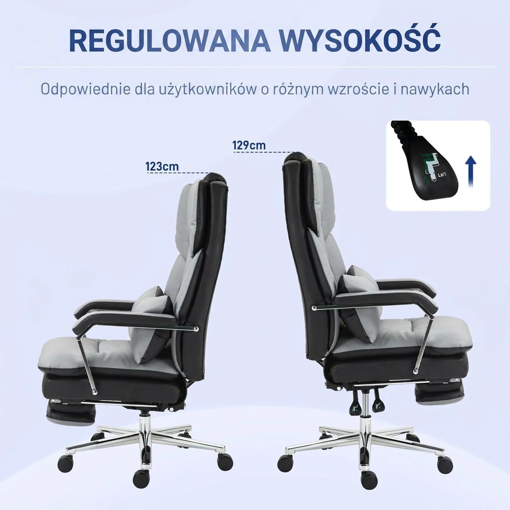 HOMCOM Krzesło Biurowe do Biurka Regulacja Wysokości Domowe Biuro Pianka Ciemnoszare | Aosom PL