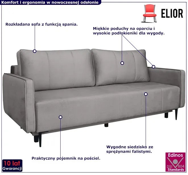 Ciemnoszara rozkładana sofa z pojemnikiem - Eugene