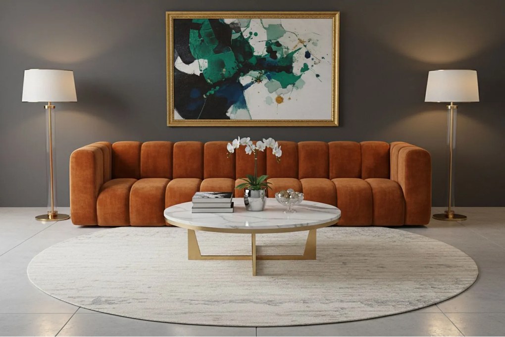 Sofa pięcioosobowa, kanapa Grand, tkanina welurowa Salvador, Brązowy