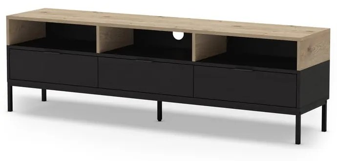 Czarna szafka pod TV w dekorze dębu 180x55 cm Marion – Marckeric