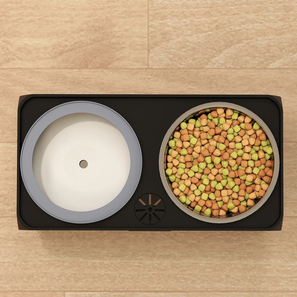 PawHut Podwyższona Miska dla Psa Regulowana Miska z 2 Miskami dla Małych i Dużych Psów Czarna | Aosom PL