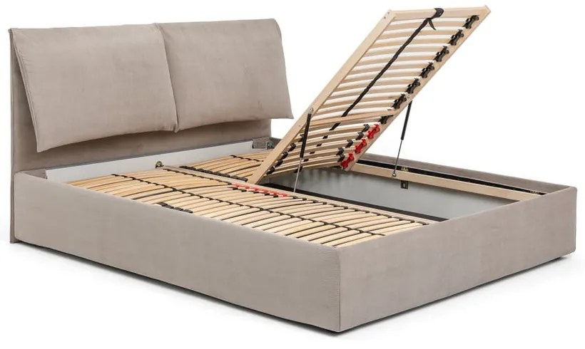 Szarobrązowe tapicerowane łóżko dwuosobowe ze schowkiem i stelażem 180x200 cm Thessa Pillow – Bonami Selection