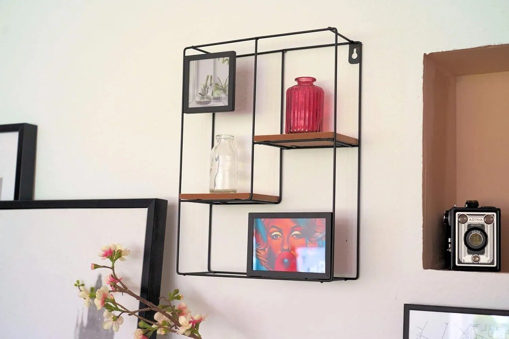 PROMOCJA Półka ścienna z ramkami na zdjęcia KIVORA 40x30 cm, czarna II jakość