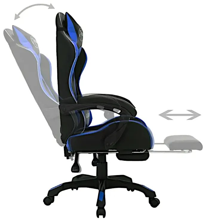 Czarno-niebieski fotel gamingowy z podnóżkiem i diodami LED T2-C28