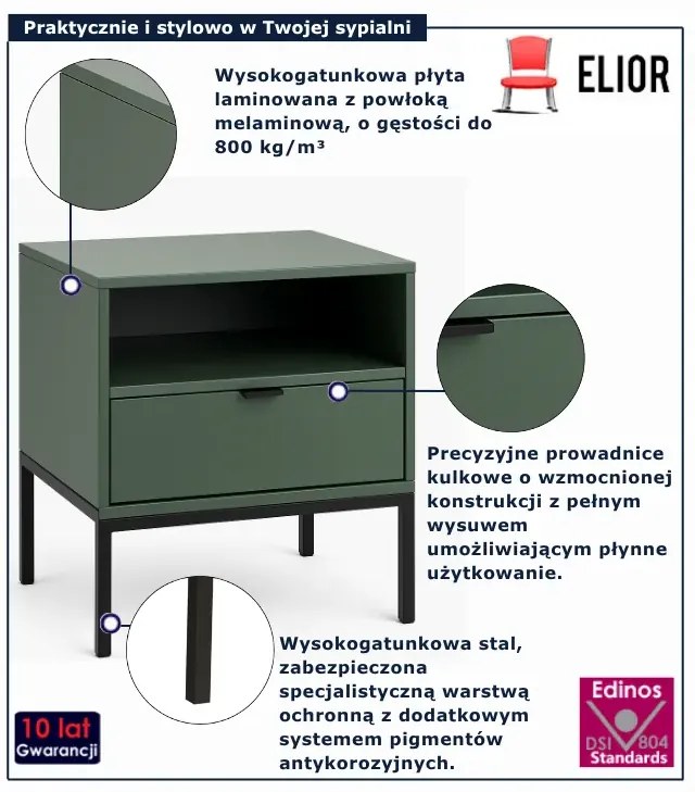 Zielona szafka nocna z szuflada i półką A2-N46